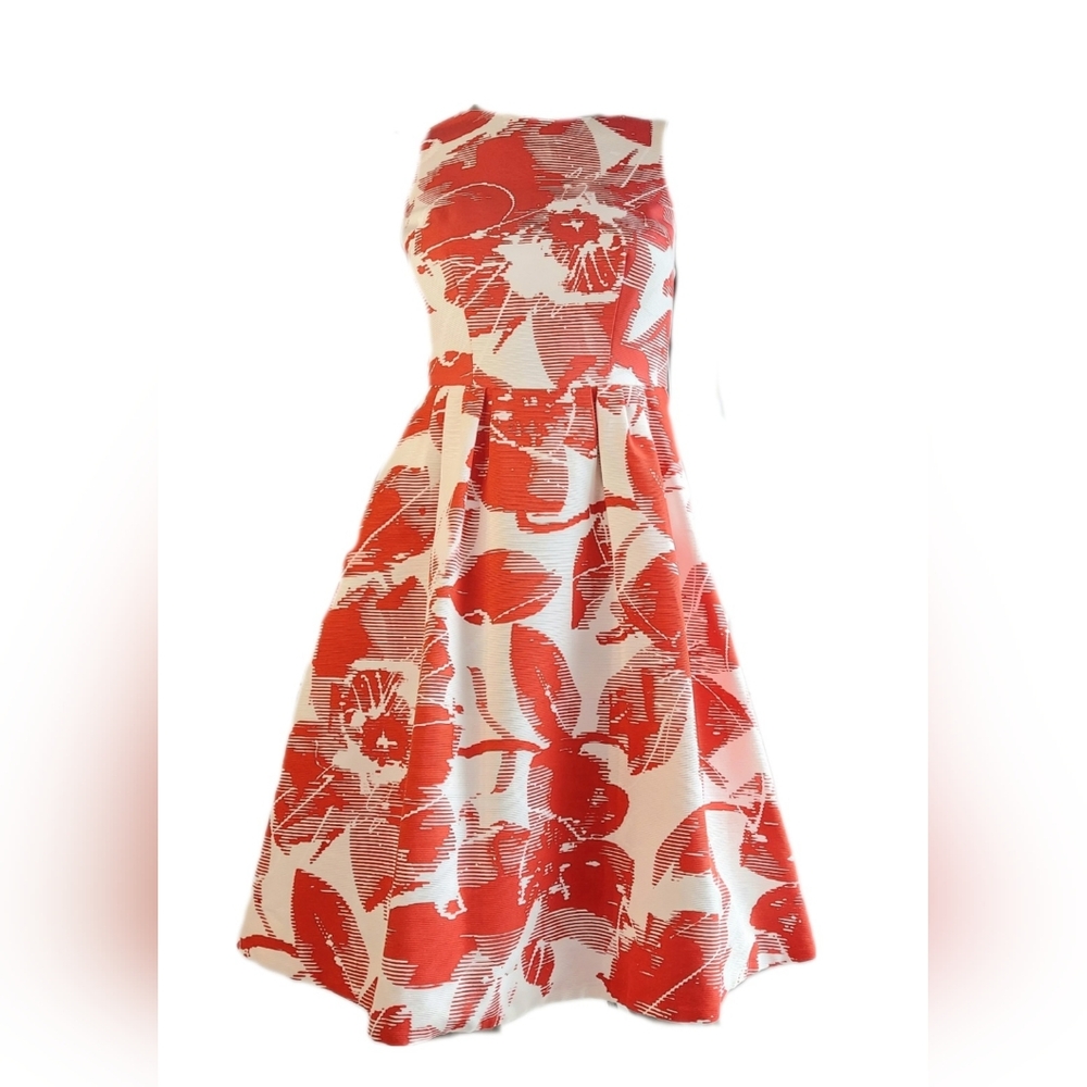 $2,750 CAROLINA WHITE RED LEAF FLORAL RUNWAY DRESS US S